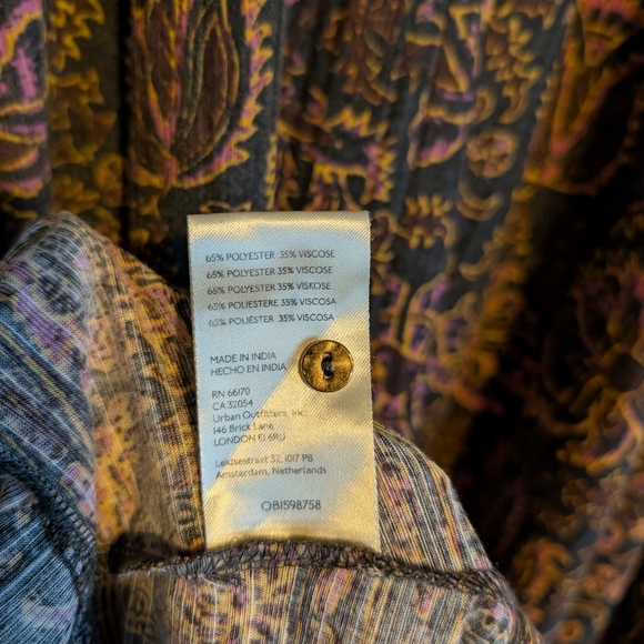 RARE Free People Floral Paisley Maxi Dress with Gold Snap Bishop Sleeves Size XS - Picture 9 of 13